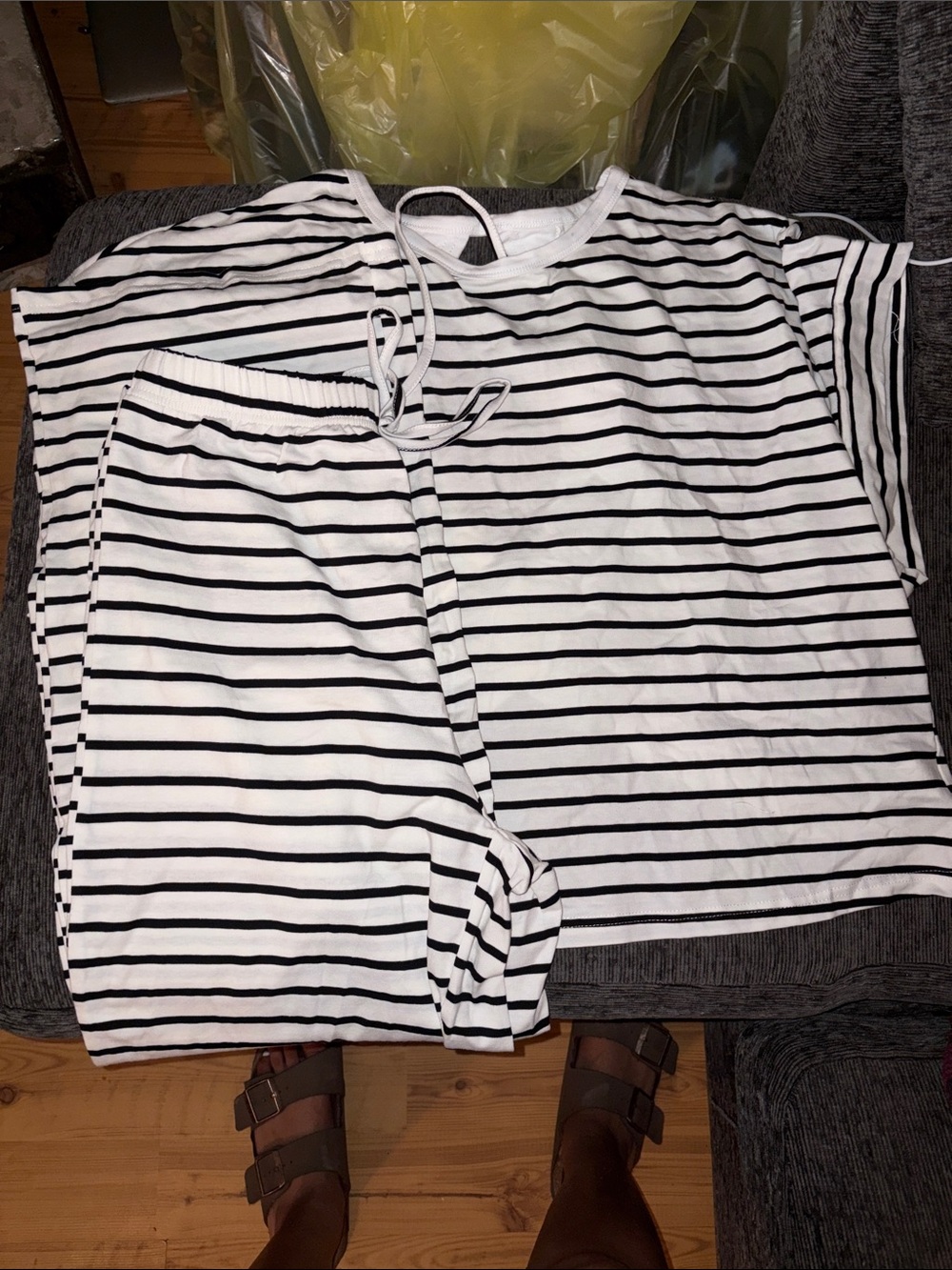 Black & White striped cross back top & wide leg pants
